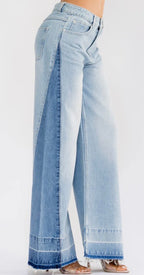 Two Tone Denim Wide Leg Pants
