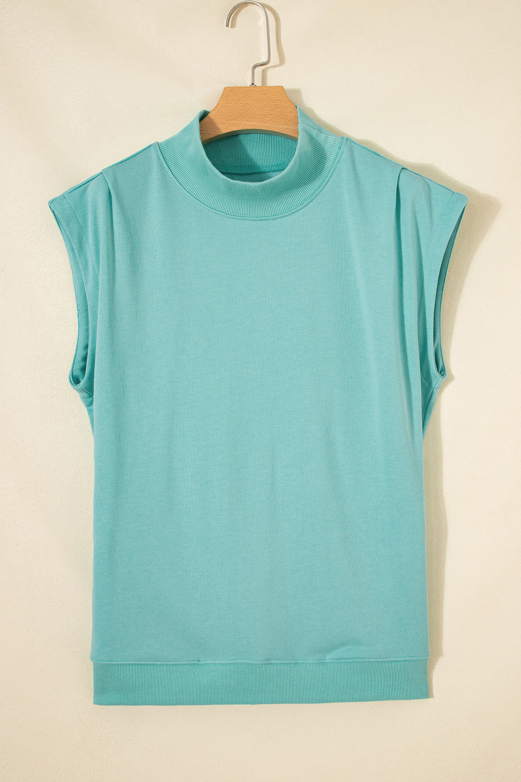 Black Solid Color High Neck Cap Sleeve Loose Top