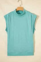 Black Solid Color High Neck Cap Sleeve Loose Top