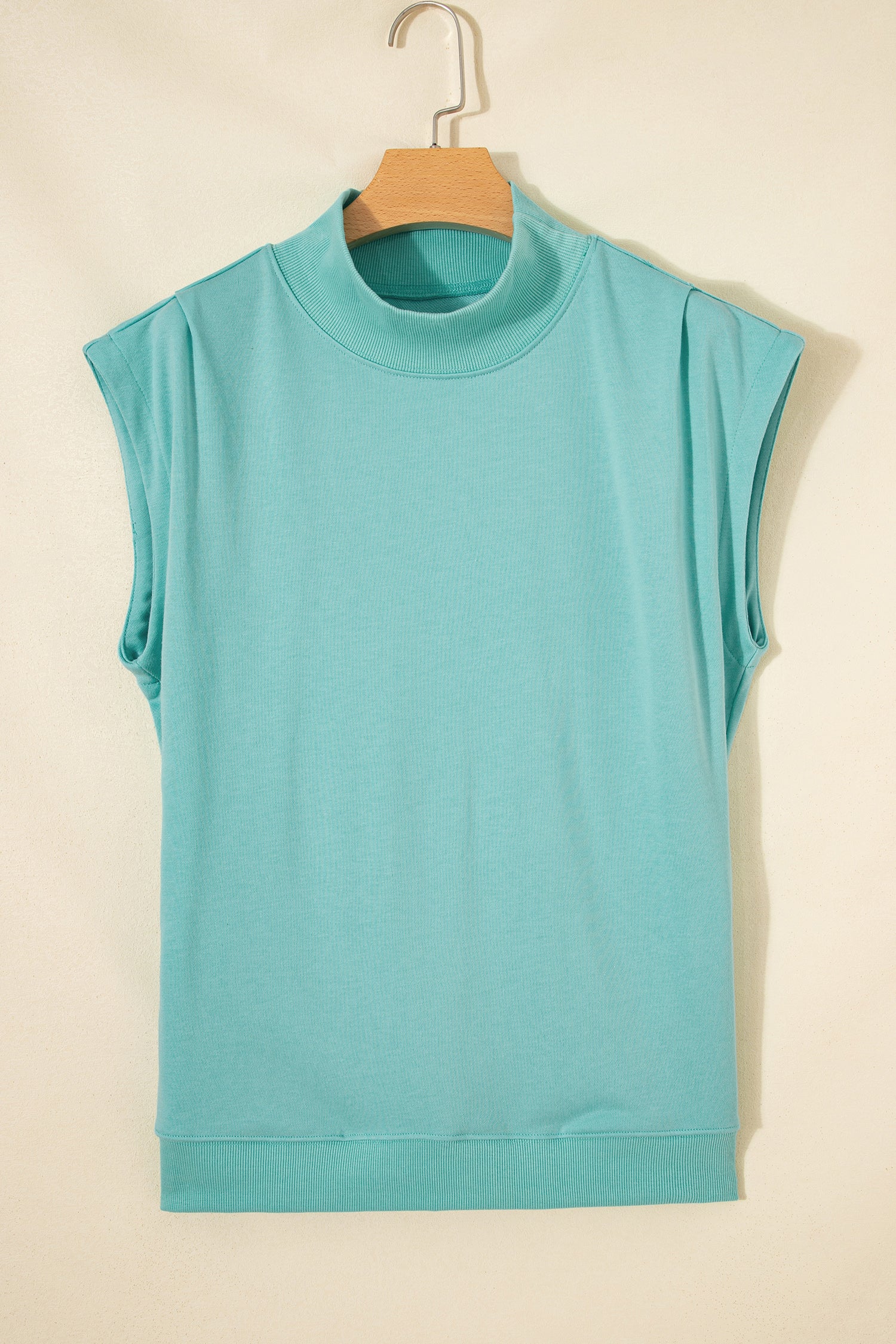 Black Solid Color High Neck Cap Sleeve Loose Top
