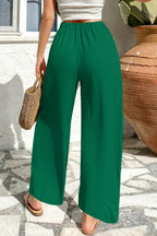 Color black Solid Color Textured Crossed Waist Loose Pants