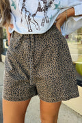 Black Leopard Print Loose Denim Shorts