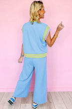 Navy Blue Color Block Detail Casual Two-piece Set