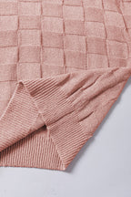 Bright Pink Lattice Textured Knit Short Sleeve Sweater