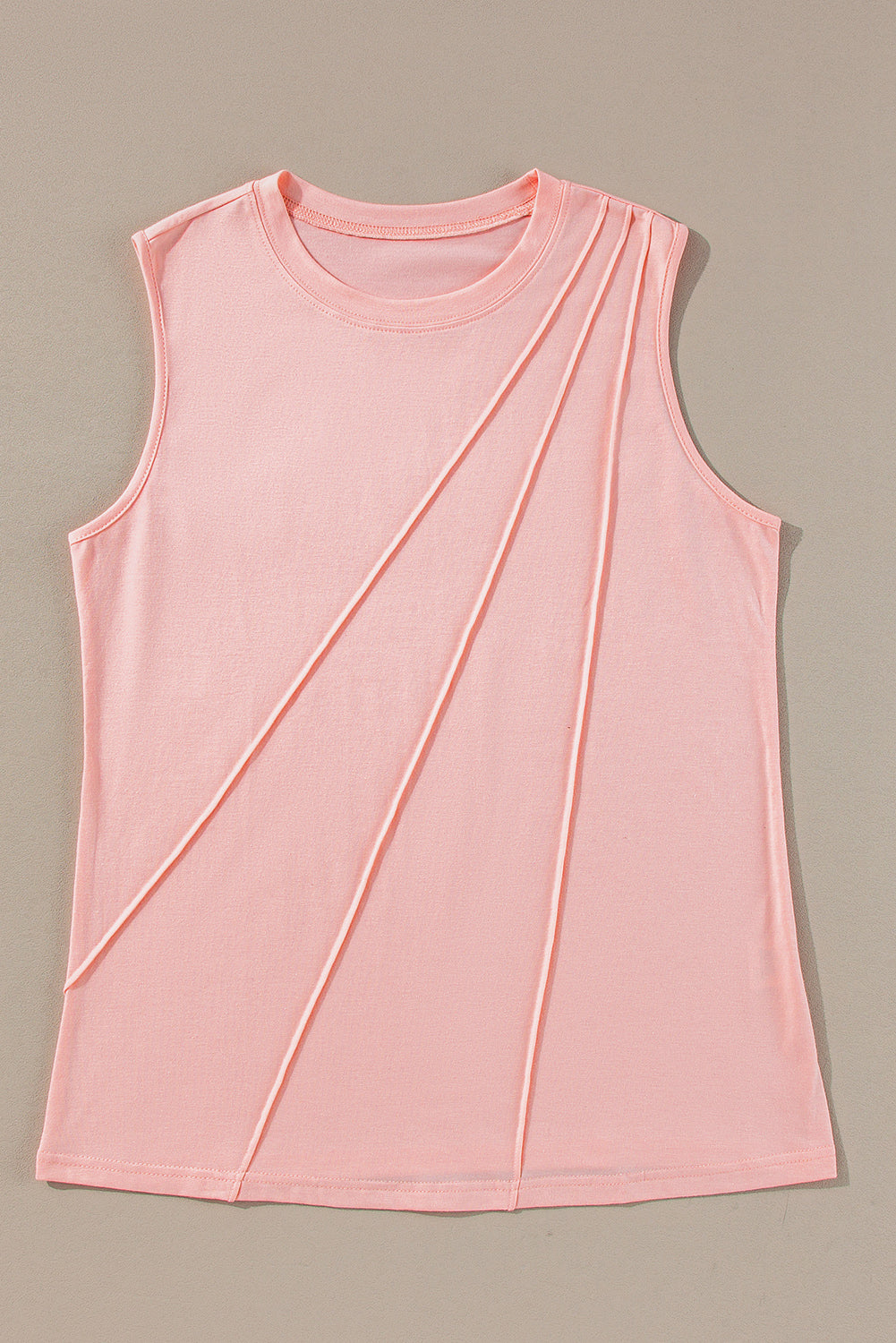 White Crew Neck Pleated Tank Top
