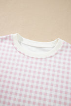 Sky Blue Plaid Baggy Pullover Drawstring Casual Shorts 2pcs Outfit
