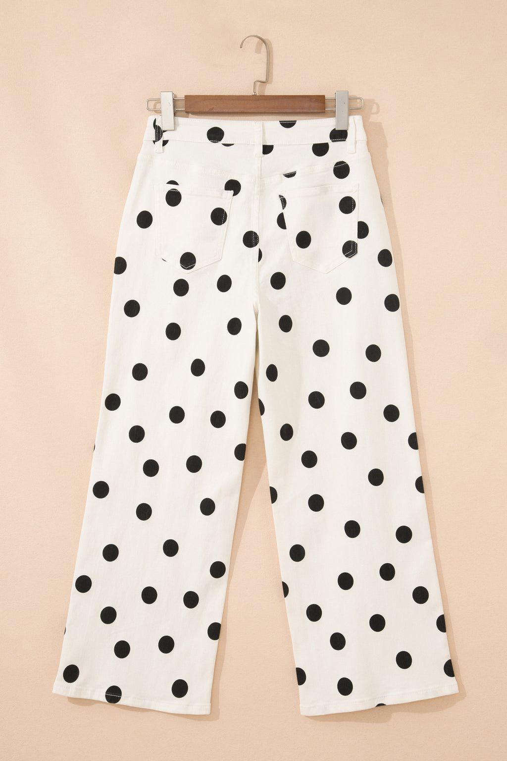 White Polka Dot Print Wide Leg Ankle-Length Jeans