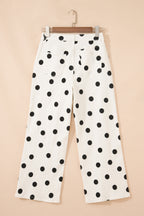 White Polka Dot Print Wide Leg Ankle-Length Jeans