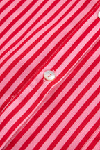 Red Stripe Button-Up Shirt Long Sleeve Patch Pocket Casual Shirt