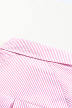 Smocked Cuffed Striped Boyfriend Shirt with Pocket