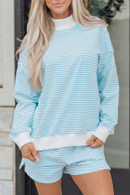 Red Stripe Oversize Mock Neck Sweatshirt and Shorts Set