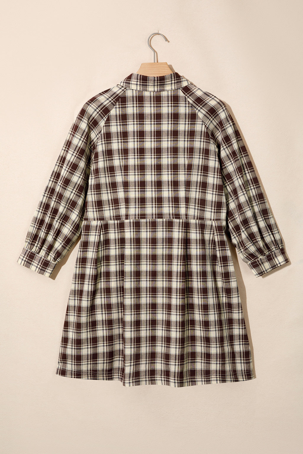 Brown Plaid Long Sleeve Short Shift Mini Dress