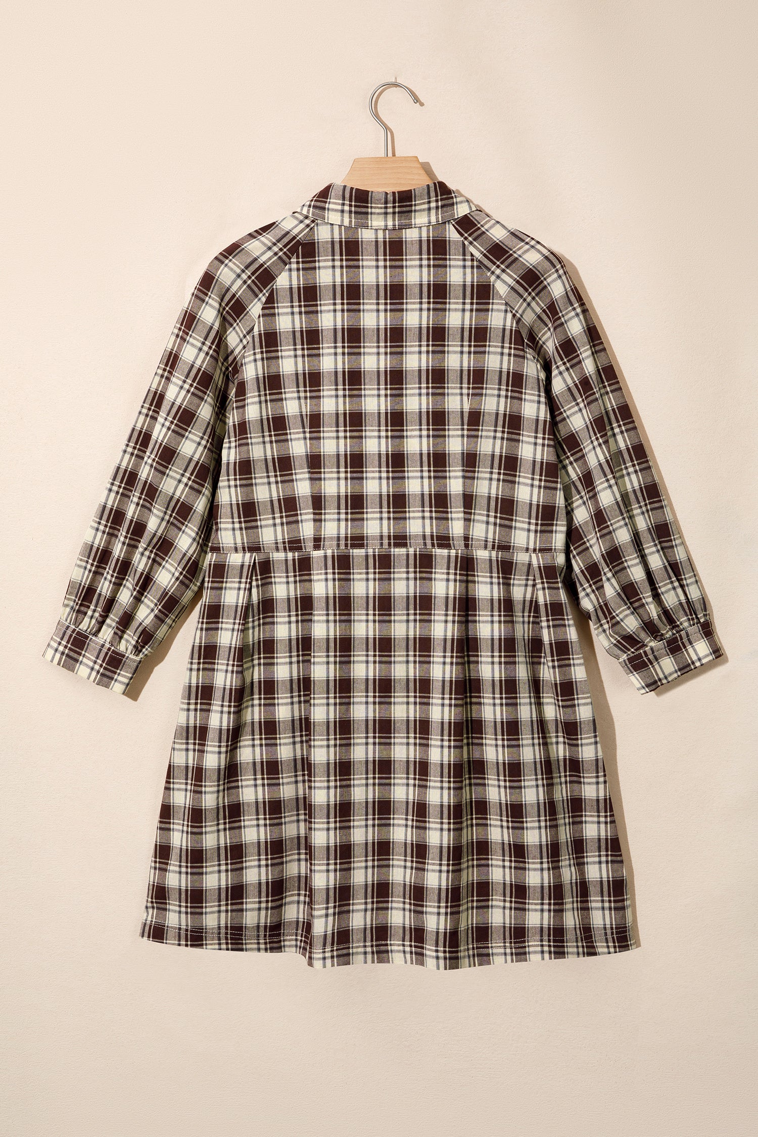 Brown Plaid Long Sleeve Short Shift Mini Dress