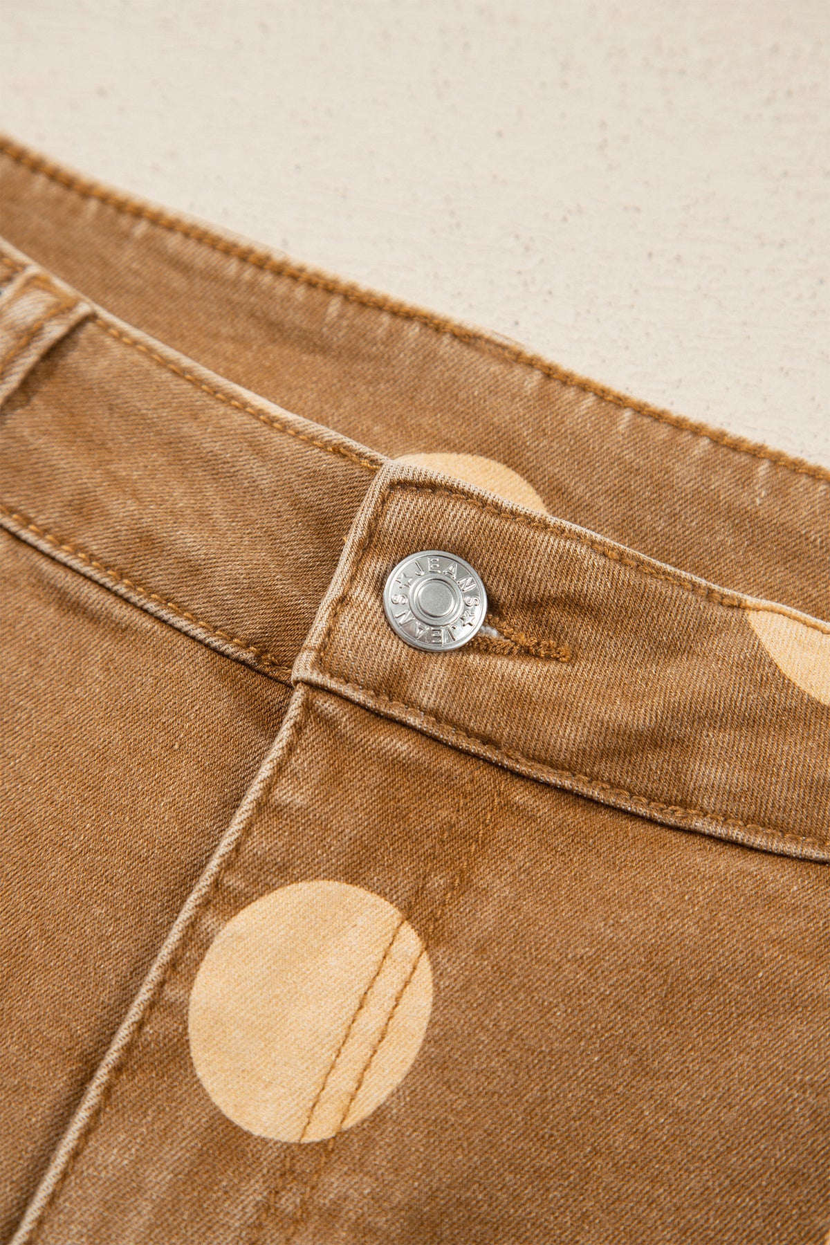 Polka dot ankle-length casual jeans with metal buttons by Dear-Lover, featuring a relaxed fit and stylish design.