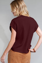Oatmeal Patch Pocket Ribbed Knit Short Sleeve Sweater