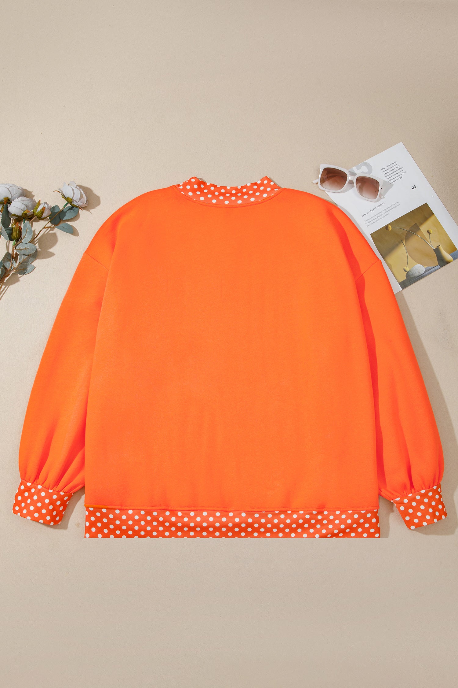 Polka Dot Patchwork Round Neck Plus Size Sweatshirt