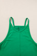 Pink Sleeveless Pocketed V Neck Jersey Romper
