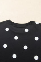 Red Polka Dot Raw Hem Relaxed Pullover Loose Skort Two Piece Set