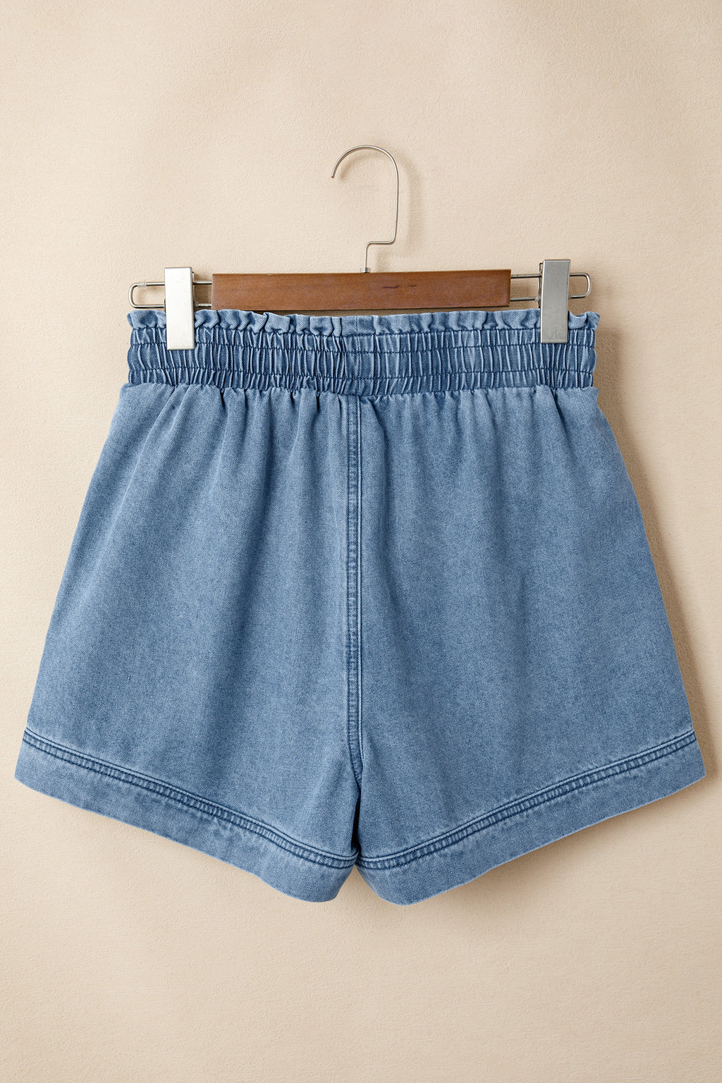 Dusk Blue Smocked Elastic Waist Denim Shorts