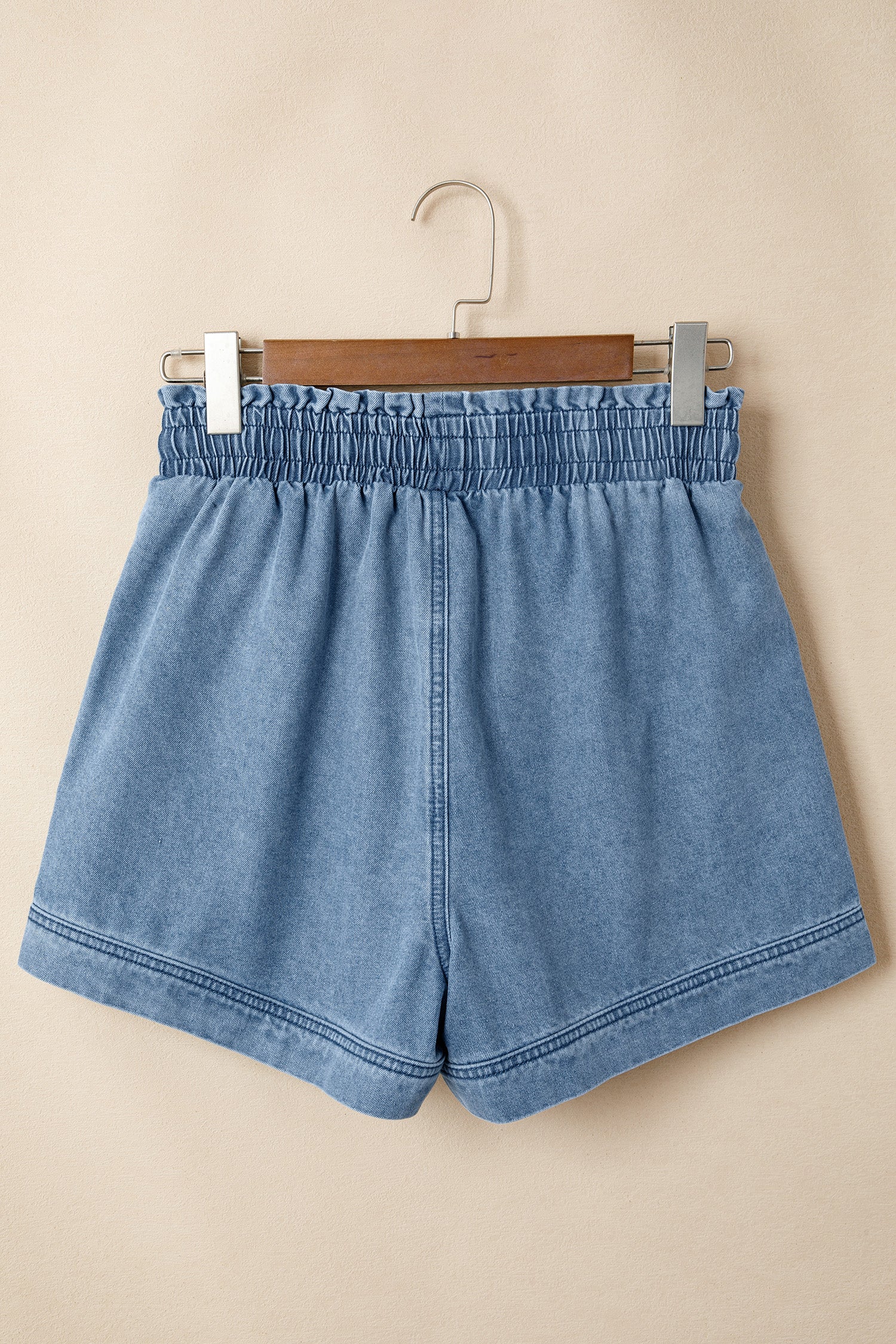Dusk Blue Smocked Elastic Waist Denim Shorts