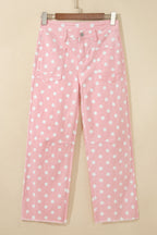 Pink Polka Dot Casual Slim Fit Jeans
