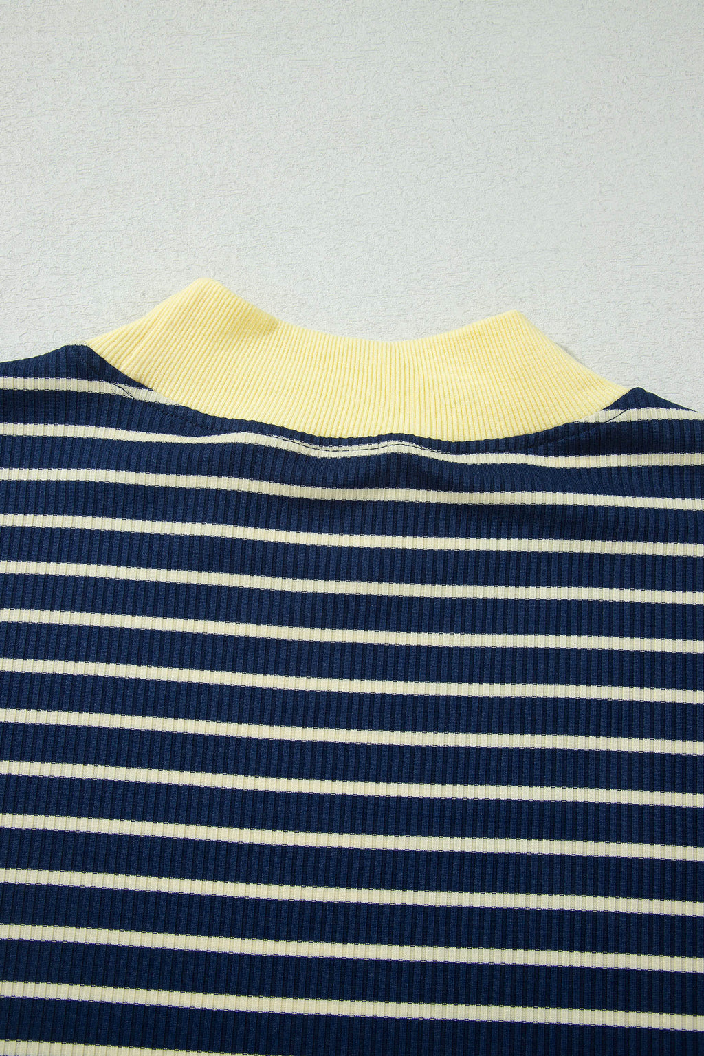 Blue Stripe Color Block Long Sleeve Pullover Ribbed Knit Casual Shorts Set