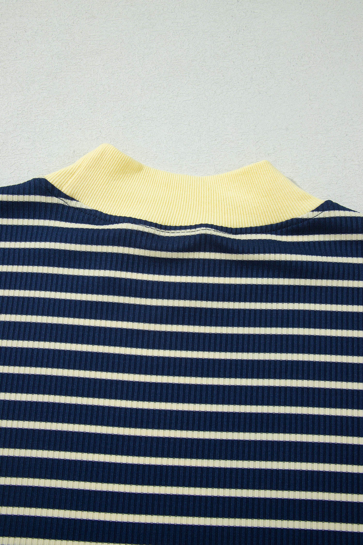 Blue Stripe Color Block Long Sleeve Pullover Ribbed Knit Casual Shorts Set