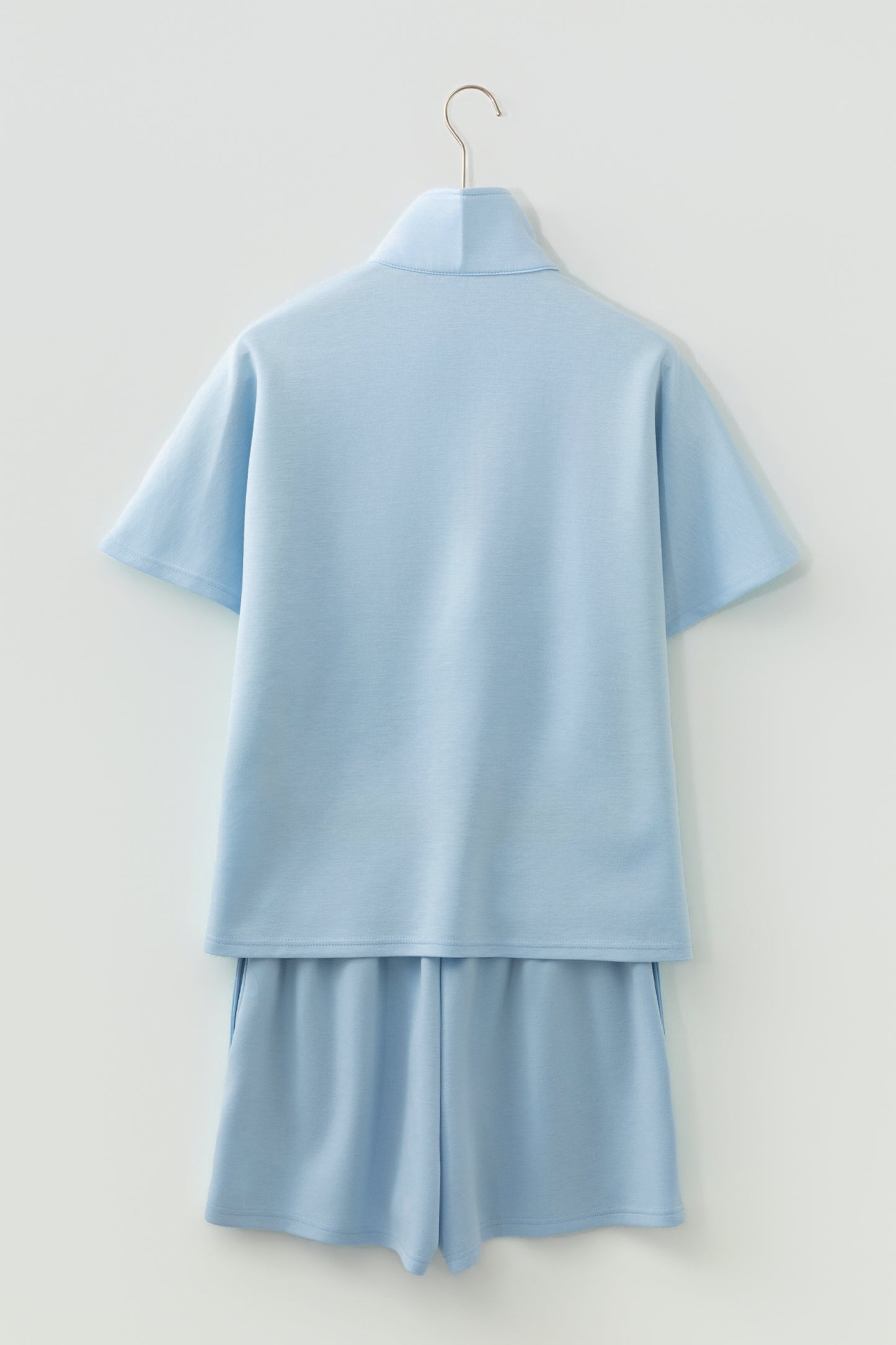 Solid Color Half Zip Loose Short Sleeve Sweatshirt 2pcs Set