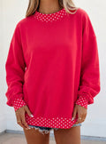 Red Colorblock Polka Dot Contrast Trim Oversized Sweatshirt