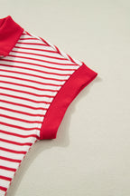 Red Stripe Quarter Zip Polo Collar T Shirt Dress with Pockets