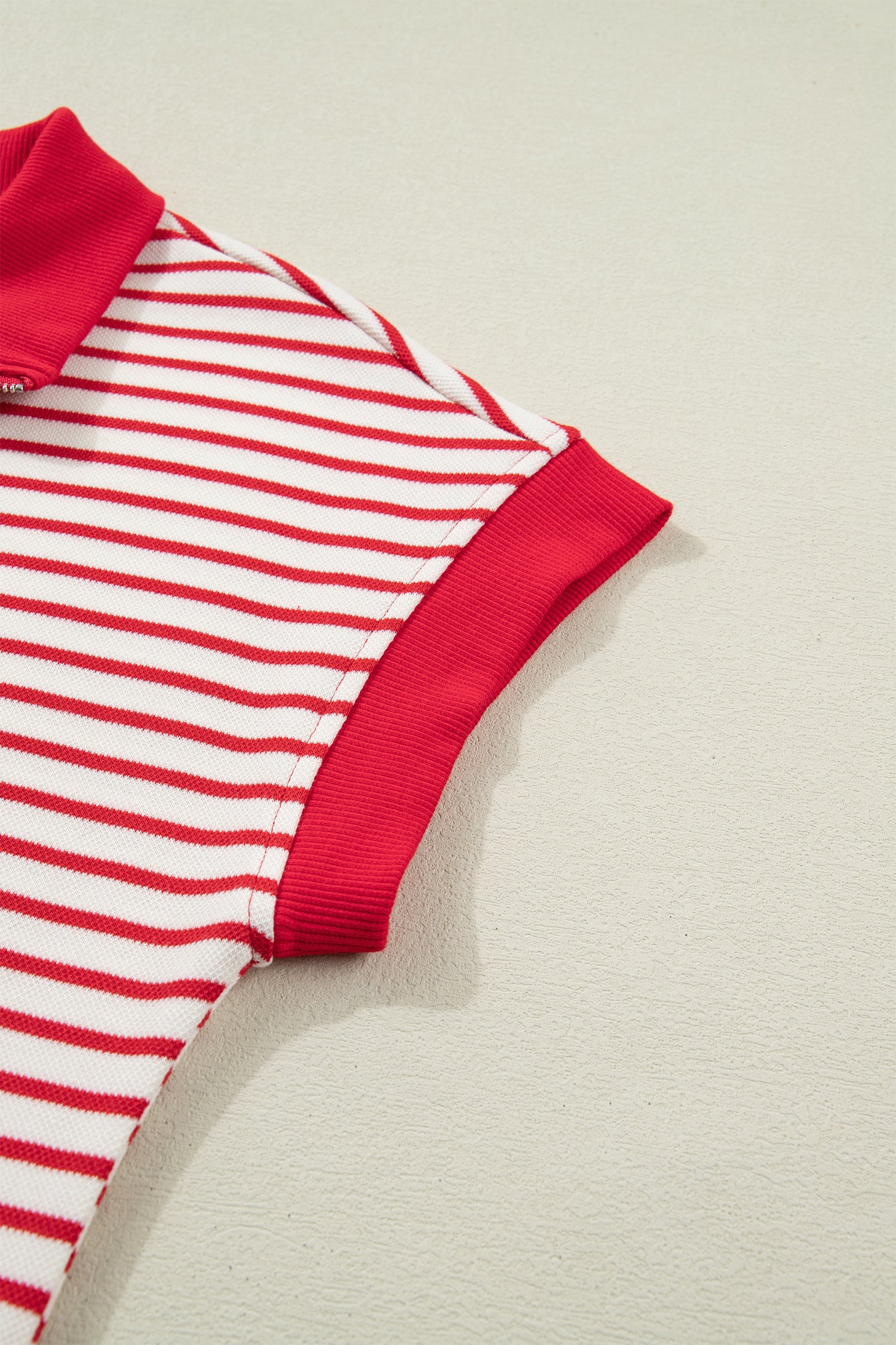 Red Stripe Quarter Zip Polo Collar T Shirt Dress with Pockets