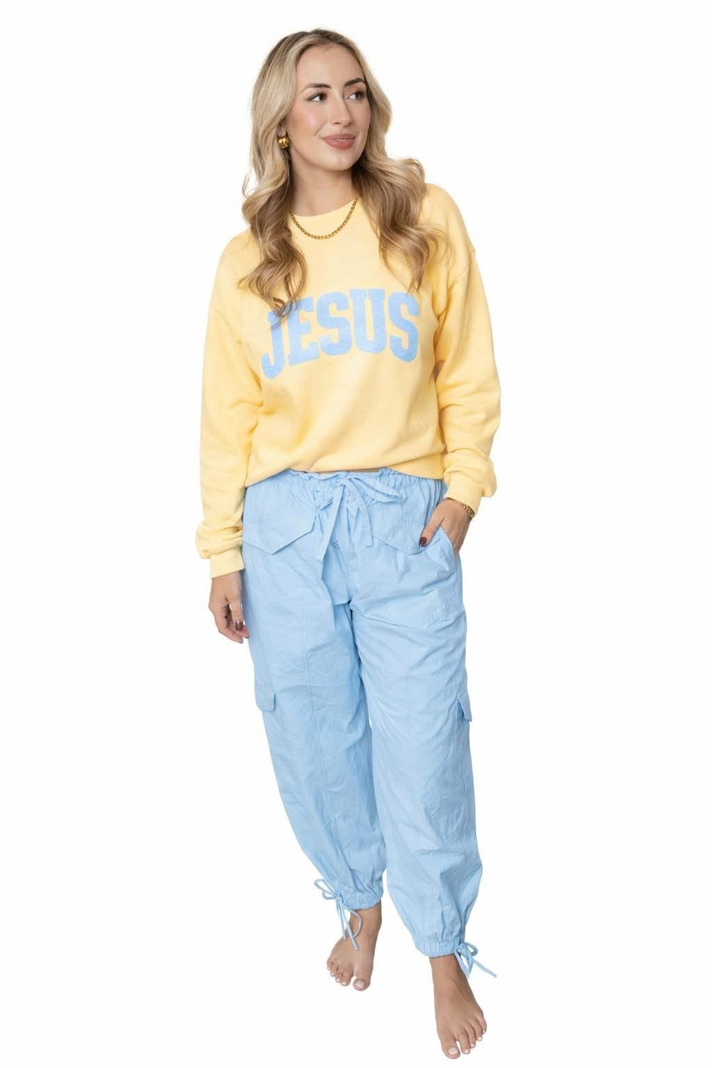 Jesus Fluffy Patch on Yellow Haze Sweatshirt