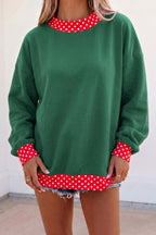 Brown Colorblock Polka Dot Contrast Trim Oversized Sweatshirt