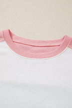 White Two-tone Color Block Patchwork Tee Drawstring Loose Pant Set