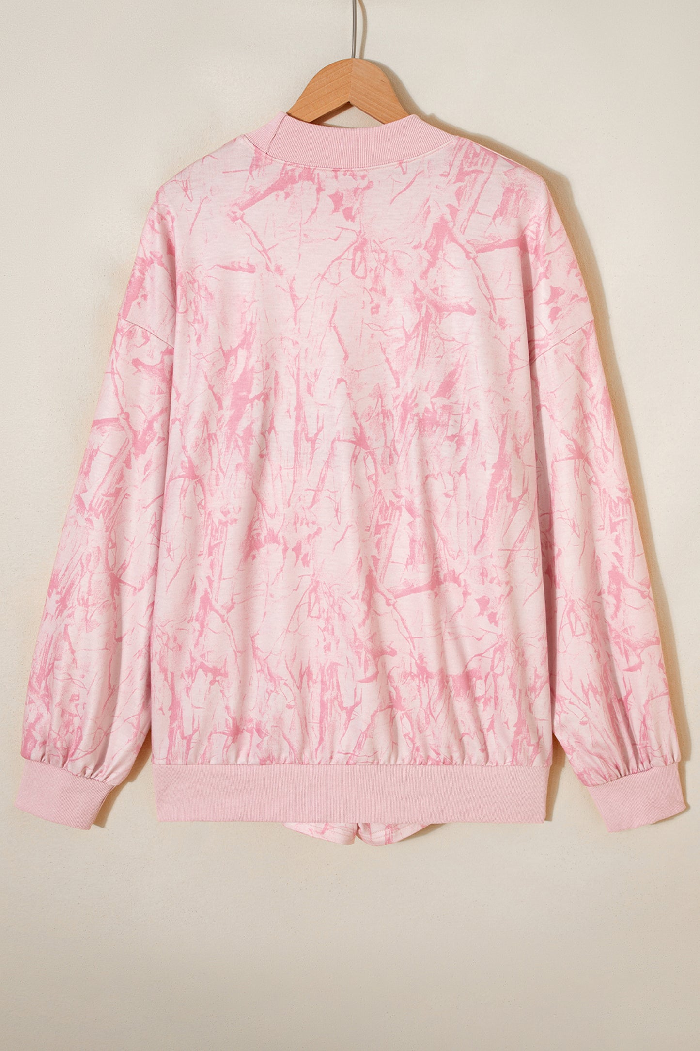 Pink Mock Neck Pullover and Shorts Camo Set