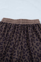 Brown V Neck Collar Leopard Printed 2pcs Short Set