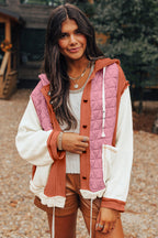 Light Blue Quilted Textured Patchwork Loose Fit Hooded Jacket