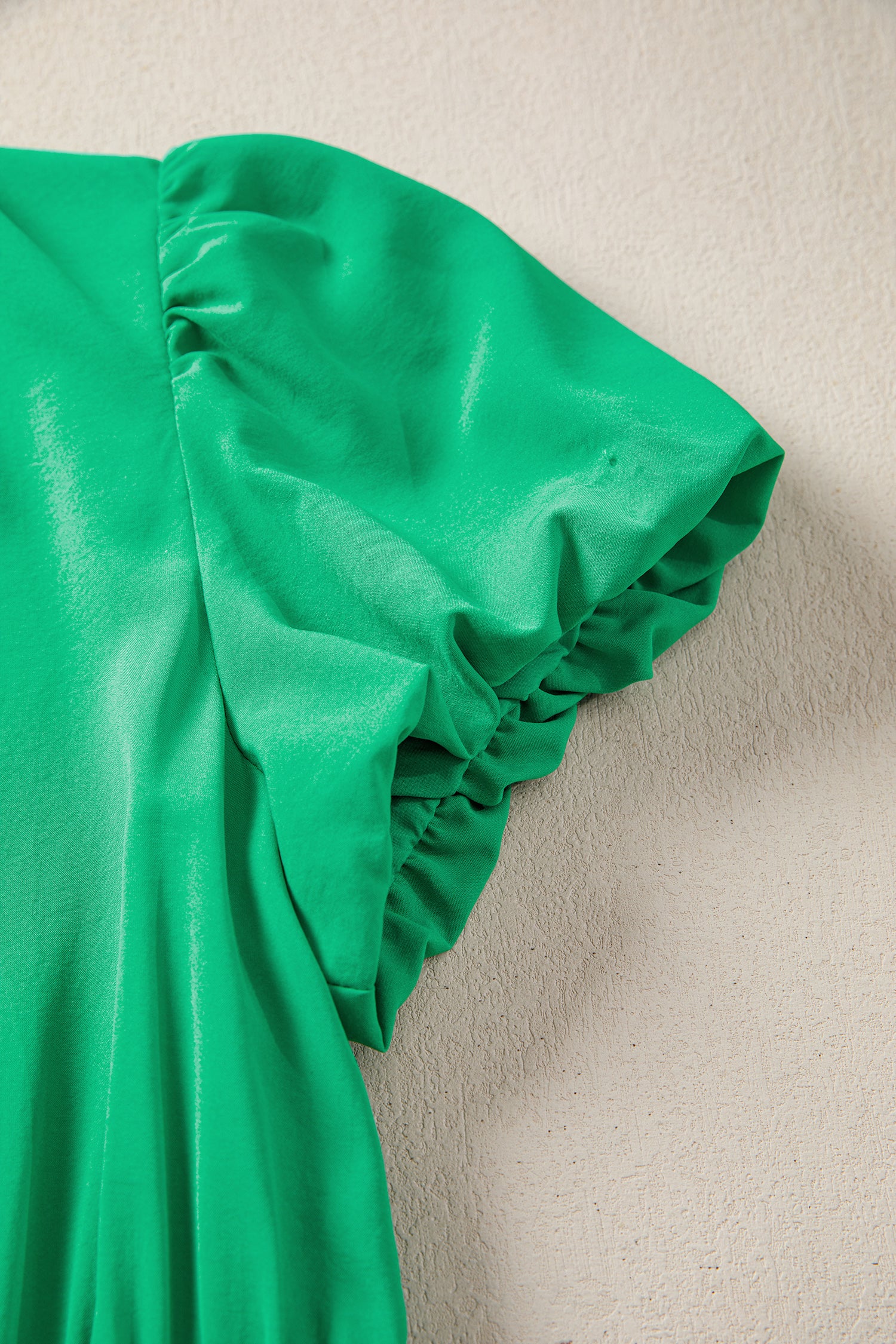 Solid Color V Neck Short Puff Sleeve High Waist Tiered Maxi Dress