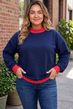 Polka Dot Patchwork Round Neck Plus Size Sweatshirt