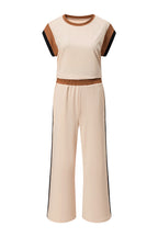 Navy Blue Color Block Detail Casual Two-piece Set