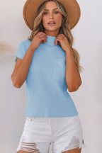 Patch Pocket Ribbed Knit Short Sleeve Sweater