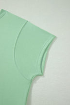 Mist Blue Solid Color Ribbed Trim Short Sleeve Top Drawstring Loose Pants 2pcs Outfit