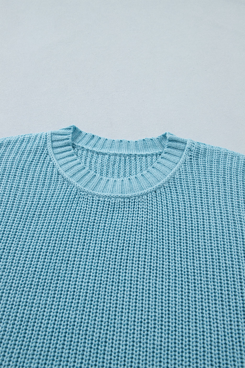 Mist Blue Exposed Seam Detail Half Sleeve Loose Sweater