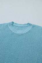 Mist Blue Exposed Seam Detail Half Sleeve Loose Sweater