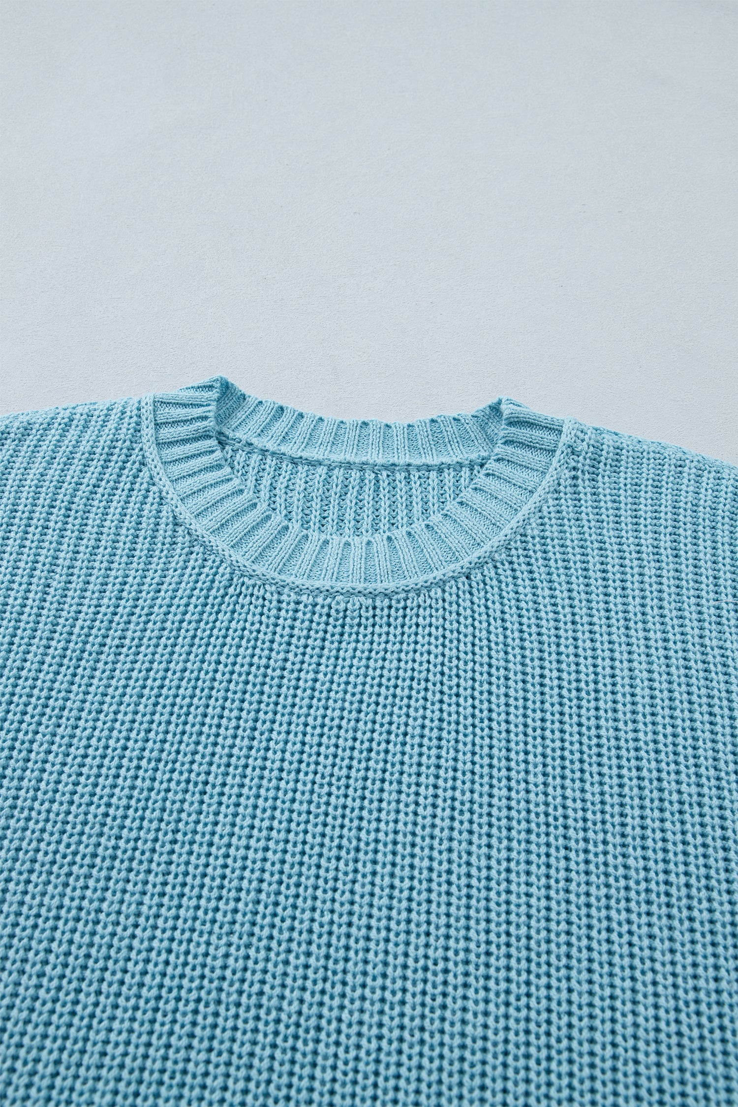 Mist Blue Exposed Seam Detail Half Sleeve Loose Sweater