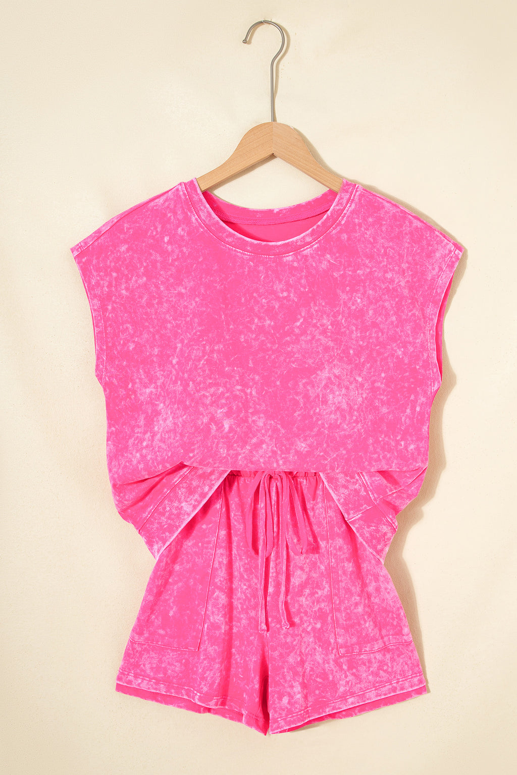 Rose Red Mineral Wash Cotton Short Set