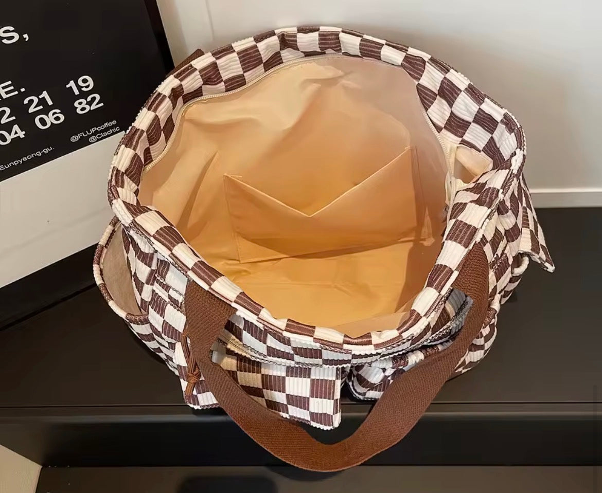 Corduroy Checkered Tote Bags