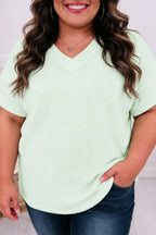 Wisteria V Neck Short Sleeve Plus Size Waffle Knit Top
