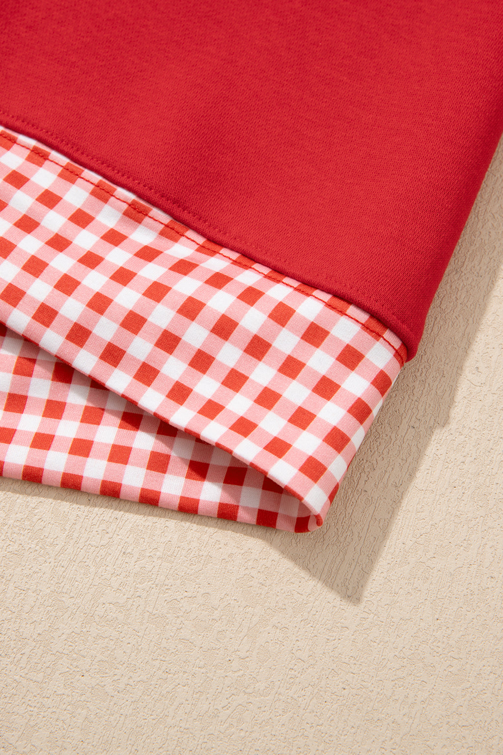 Fiery Red Gingham Trim Baggy Pullover 2pcs Short Set