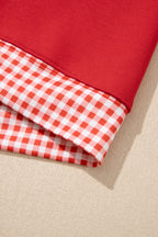 Fiery Red Gingham Trim Baggy Pullover 2pcs Short Set